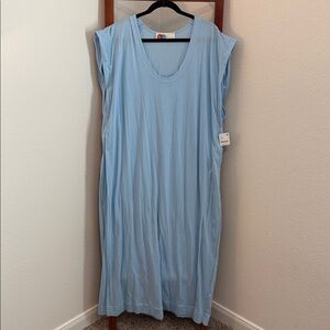Free People Beach Carta Cotton V Neck T Shirt Midi Dress NWT Bluebell Size Large